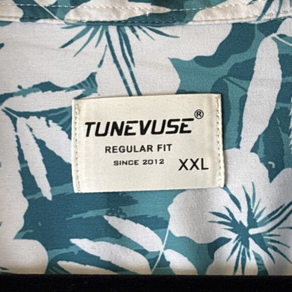 Tunevuse Hawaiian Shirt Mens XXL Blue Palm Stretch Cruise Resort - Picture 4 of 8